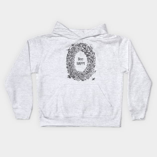 Wreath Botanical  Illustration with Bee and Text Kids Hoodie by Biophilia